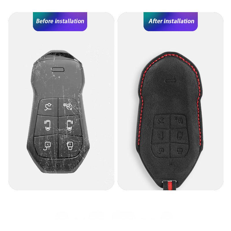 Suede Leather Key Cover for Xiaopeng Xpeng X9 Anti-Wear Protection Case 3D Key Holder Simple Style