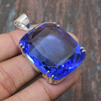 Beautiful Swiss Blue Topaz Gemstone Handmade Solid 925 Sterling Silver Jewelry Pendant