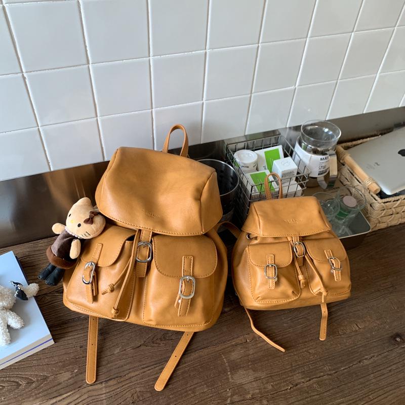 

Корейский рюкзак-ведро в стиле ретро для колледжа для женщин - Тренд Осень/Зима 2025 Small without Pendant коричневый/жёлтый