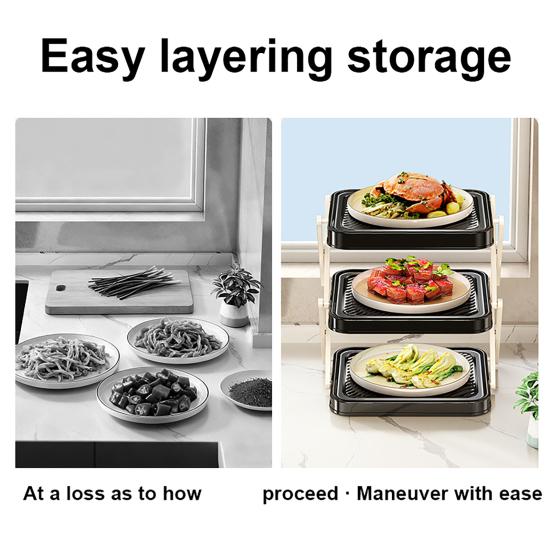 Plate Storage Rack Three-Tier Foldable Kitchen Organizer with Open Access Design Space-Saving Collapsible Food Display Rack for Parties And Buffets