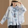 Chinese Style Bat Sleeve Shirt Vintage Women Blouse Floral Print Spring Top Loose Stand Button