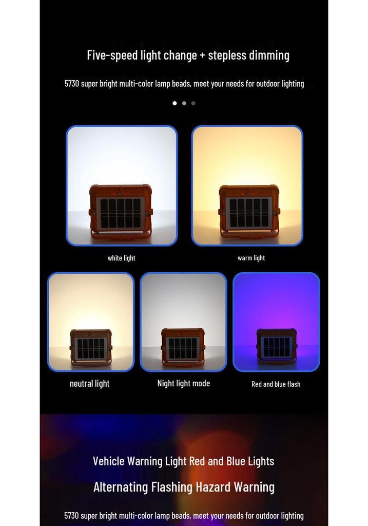 Rongshen Solar Floodlight & Camping Handheld Lamp for Outdoor Emergency