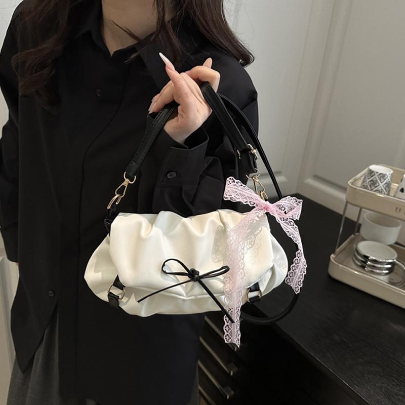 Y2K Sweet Ballerina Inspired Women's Crossbody Bag Fashion Soft Pink Bow Decor PU Leather Shoulder Bag for Commuting, Dating, Casual Outings CLE