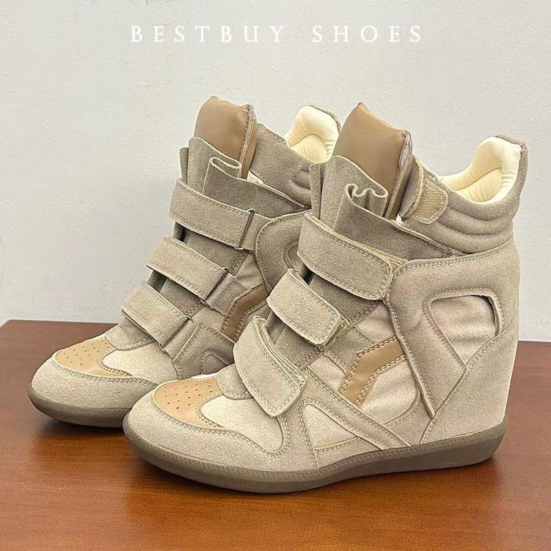 Новые женские кроссовки из замши с застежкой на липучке, походные ботинки, повседневная спортивная обувь, увеличивающие рост на 8 см, осенние ботильоны с круглым носком до щиколотки 41 абрикосовый