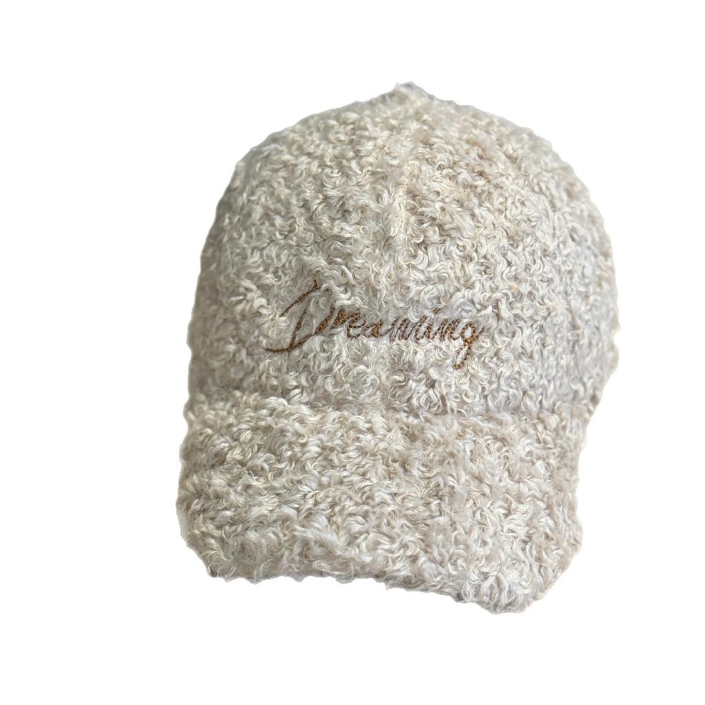 Korean Style Autumn and Winter Lamb Wool Letter Embroidered Baseball Hat for Men and Women Trendy Face-showing Small Warm Plush Duck Cap