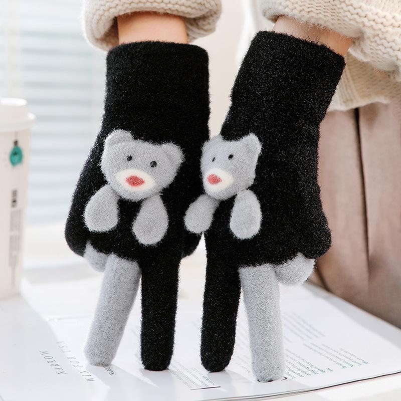 Children's gloves autumn cute cartoon five-finger girls middle-aged children kindergarten primary school students plush warm and cold