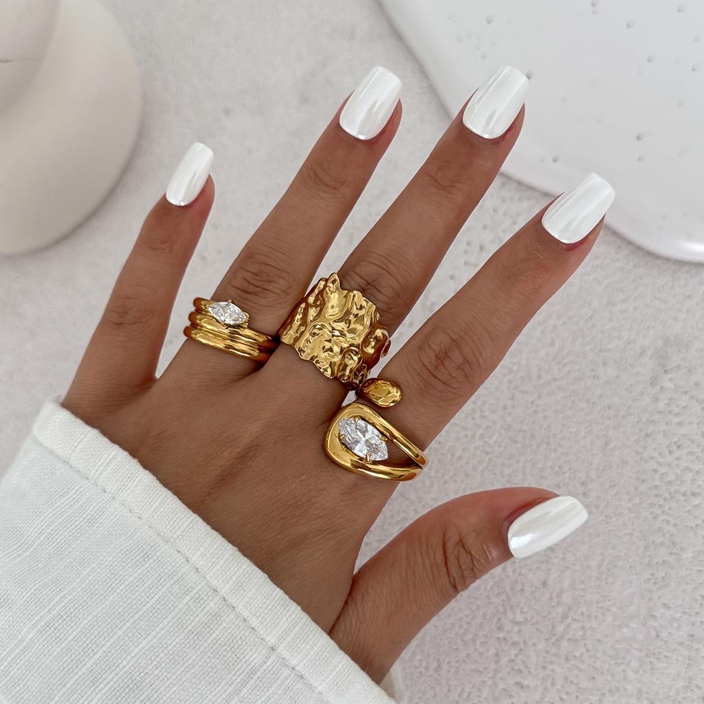 Koude Wind Onregelmatige Edelsteen Ringenset Vrouwelijk, Gepersonaliseerde Metalen Textuur Ring Ringen