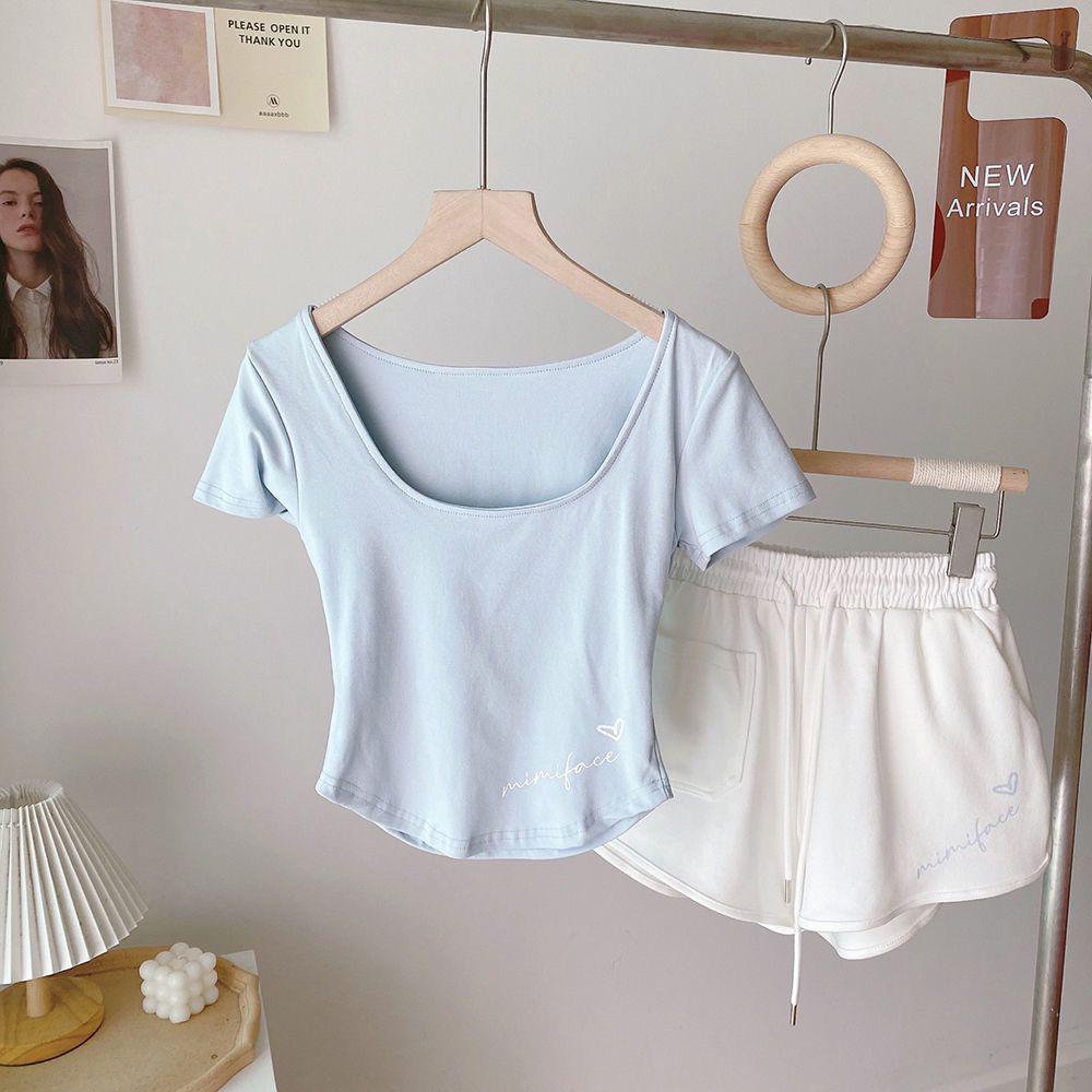 

Women s Summer Street Style Two-Piece Set: Slim Fit T-Shirt & Shorts S under 95 lbs