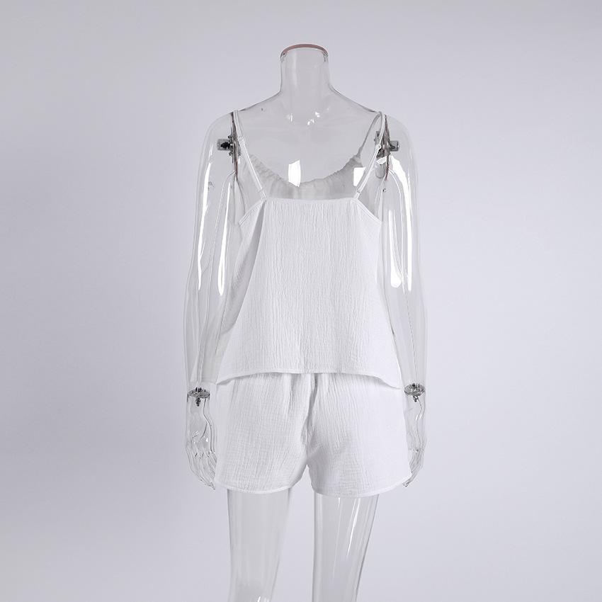 Cotton Women'S Sleepwear 2 Piece Set Sexy Spaghetti Strap Pajamas Lace Up Nightwear Shorts Causal Ladies Home Clothes