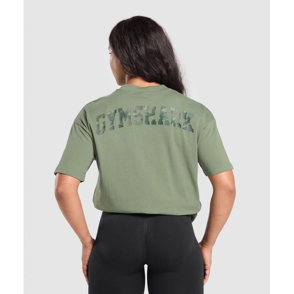 

Gymshark Adapt Camo Graphic Oversized Top Force Green B9a9v Ecjr XS