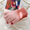Christmas Wind Five-finger Gloves Cute Girl 25 Winter New Touch Screen Knitted Velvet Thickened Antifreeze Warm Gloves