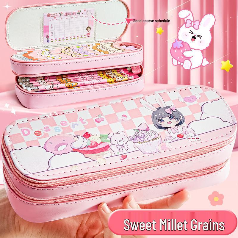Double Layer Astronaut Pencil Case: Large Capacity, Cartoon Design, Multi-Compartment Storage for Kids