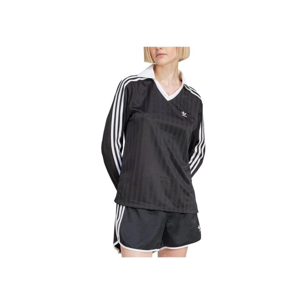 Adidas Originals Comfortable V-Neck Sports Long Sleeve T-Shirt Women Tops Black JD2603