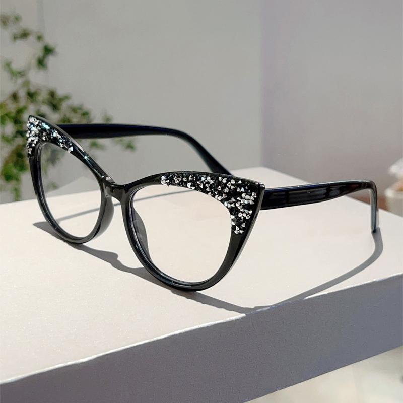 KAMMPT Fashion Cat Eye Multi Color Frame Women's Trendy Crystal Shiny Glasses Non-prescription Original Brand Design Eyewear
