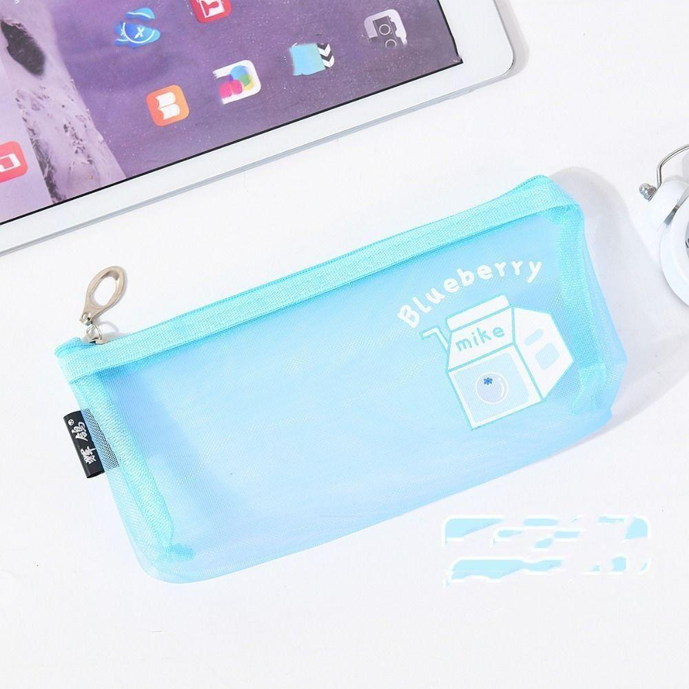 Cartoon Mesh Pencil Bag Large-Capacity Transparent Stationery Bag School Supplies Storage Bag  Kids