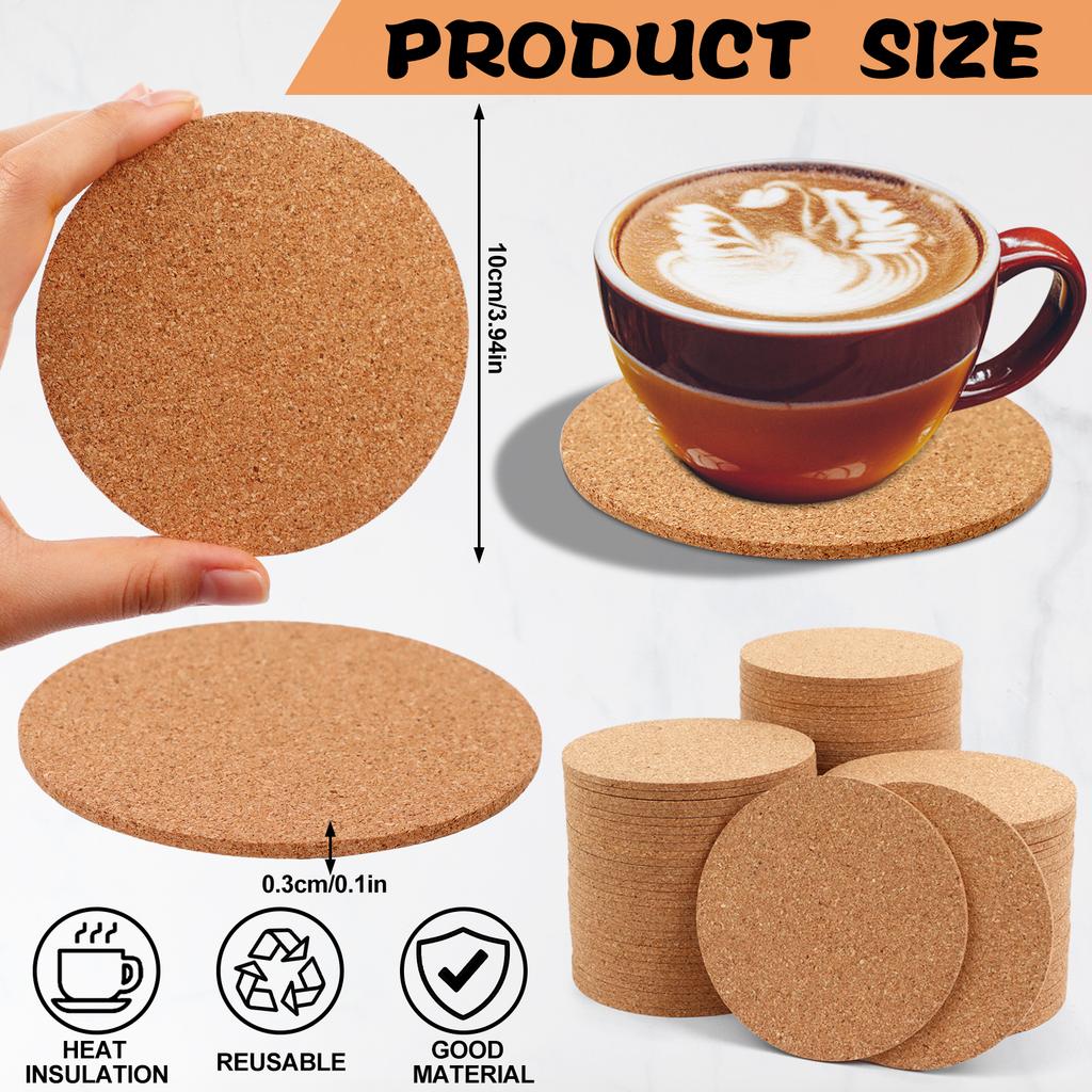 100 Pcs Cork Coasters For Drinks 4 Inch Absorbent Corkboards Blank Heat Resistant Round Cork Coaster Bulk Tea Or Coffee Wooden