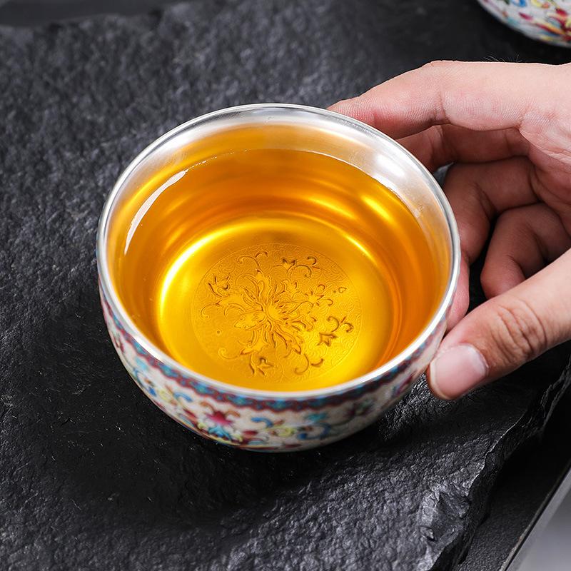 Vergoldetes Emaille Meister Keramik Einzelne Verkostungsschale Haushalt Kung Fu Tee Vintage Goldlinie Filigran Tasse