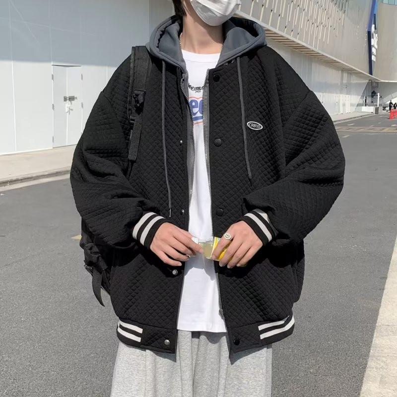 Men's Autumn Waffle Jacket: Trendy Hong Kong Style, Versatile Loose-Fit Baseball Coat for Couples