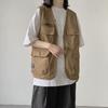 Unisex ležérní vesta bez rukávů s mnoha kapsami design vesta kabát zip knoflíky zapínání bunda cargo