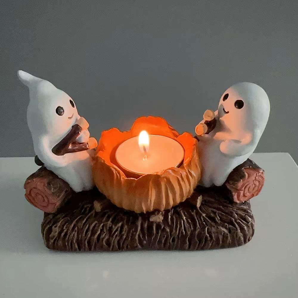 Cartoon Halloween Desk Ghost Torch Figurine Resin Halloween Ghost Candlestick  Scented Candles