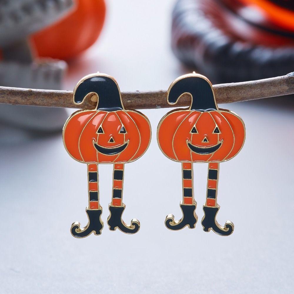 Alloy Material Drop Earrings Long Tassel Design Pumpkin Earrings Ghost Earrings  Costume Cosplay