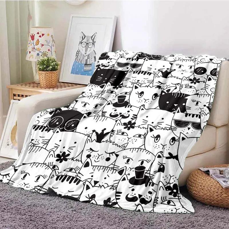 Cute Cat Series Printed Blanket for Sofa Bed Travel Camping Living Room Office Conditioning Blanket for All Seasons Gifts