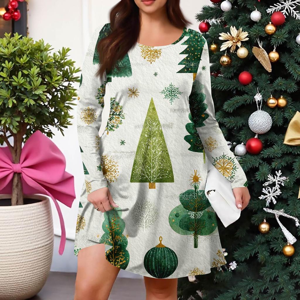 Plus Size Women's Gradient Print Casual Spring/Autumn Pocket Round Neck Long Sleeve Dress