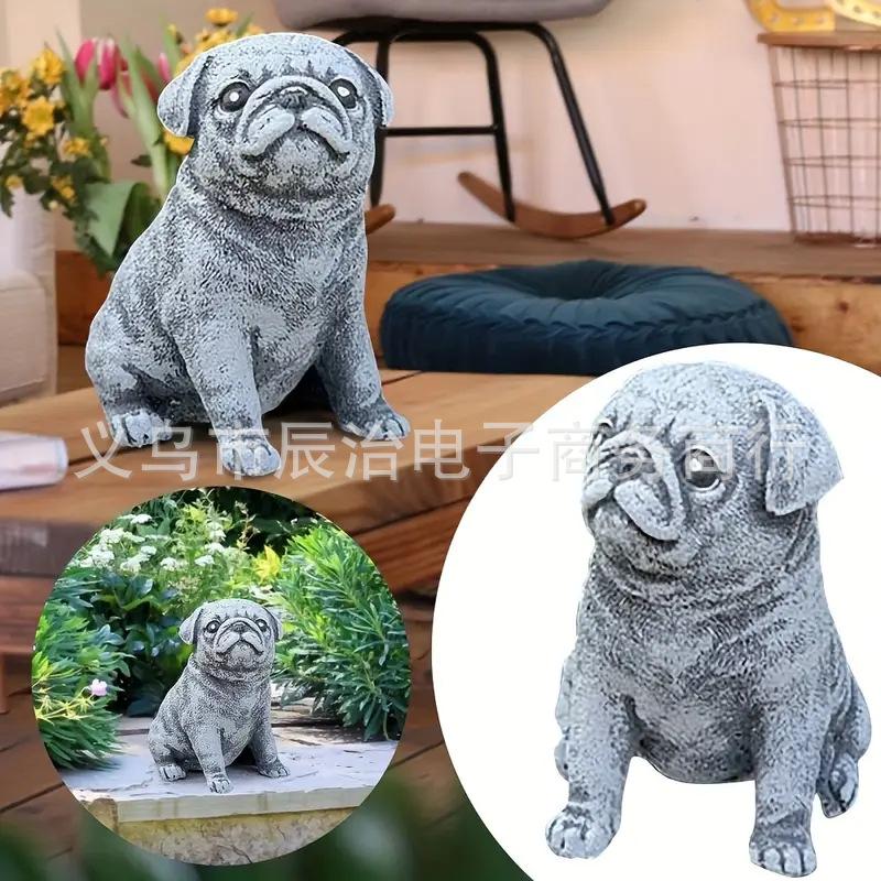 Simulationsharz Welpe Bulldogge Skulptur Ornament Außenbereich Garten Gartendekoration Tier Harz Handwerkskunst Ornament
