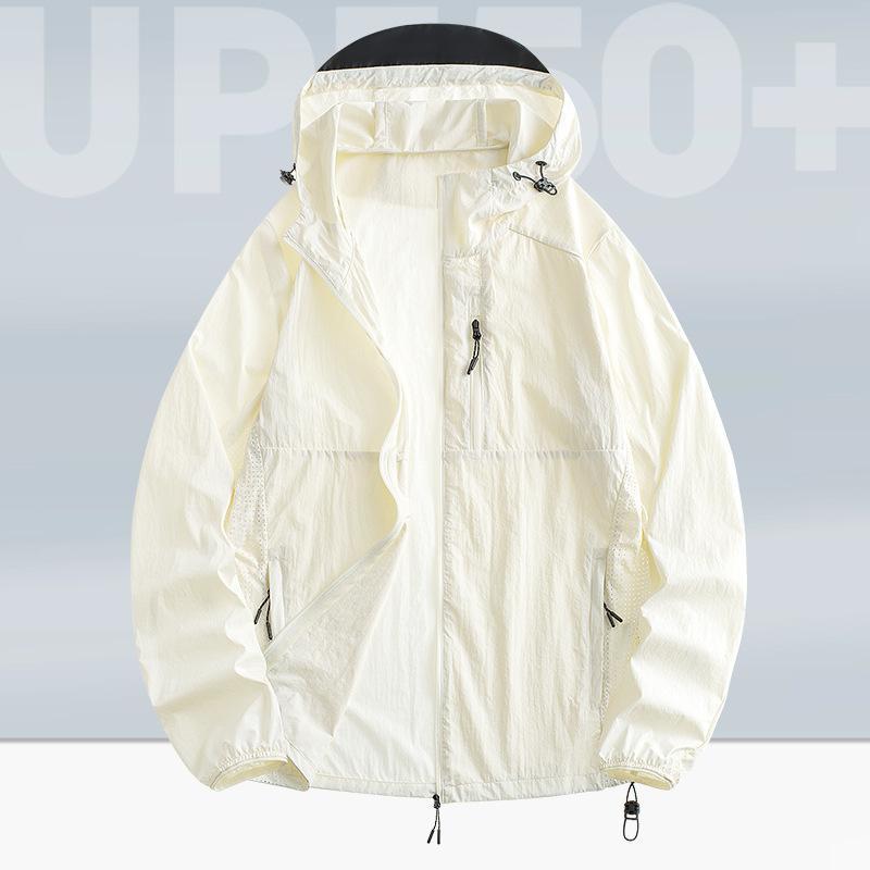 Haut Sonnenschutzjacke Herren Sommer UV Leichtgewicht Eisseide Kapuzenmantel Outdoor Reiten Angeln Windjacke