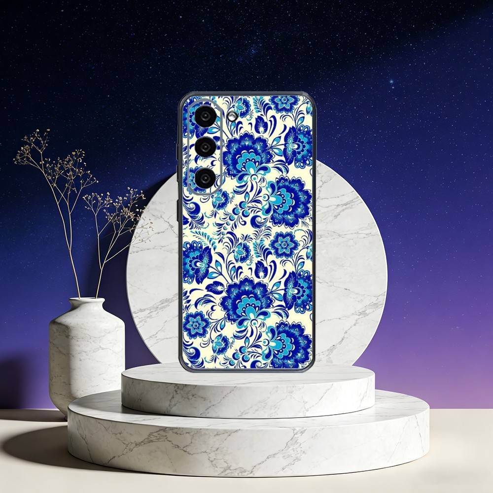 blue and white china Phone Case For Samsung Galaxy A73,A72,A71,A70,A53,A52,A51,Others Soft Black Cover