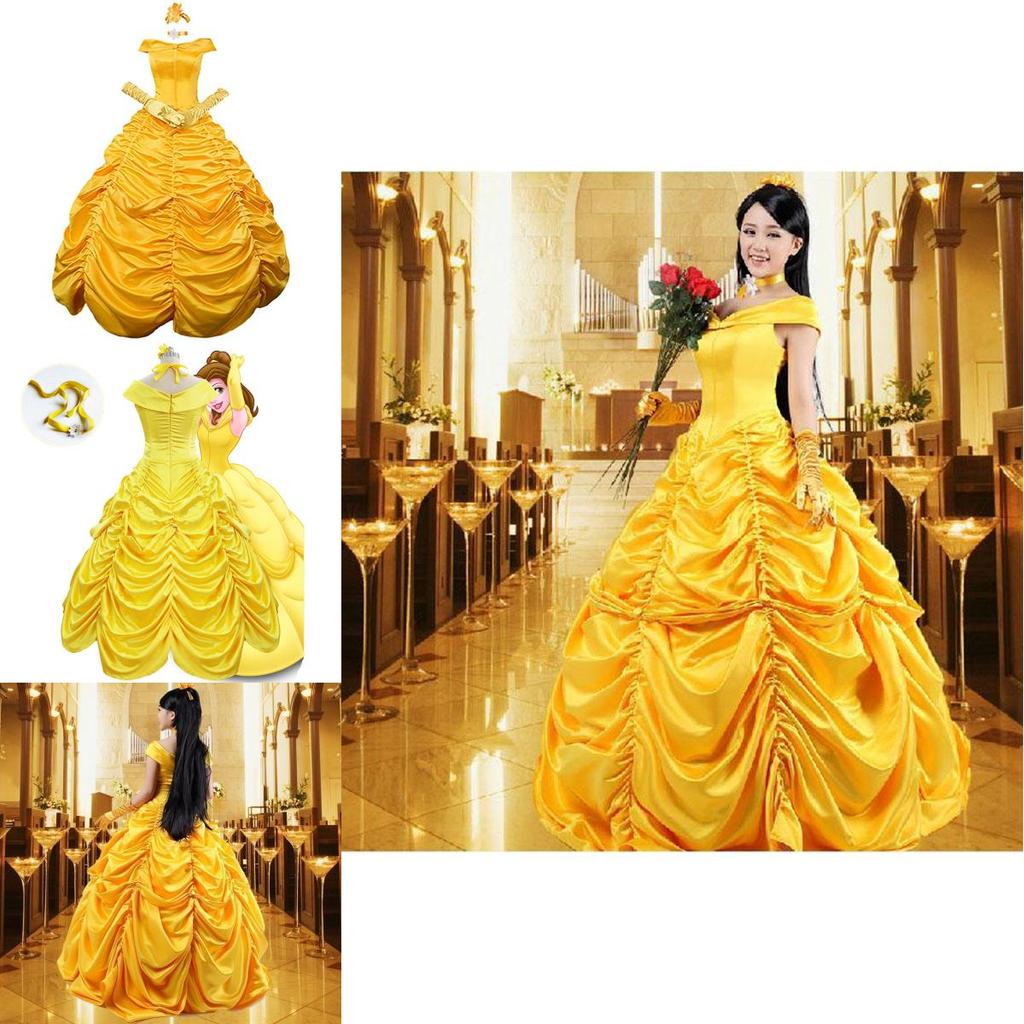 Elegant Fairytale Beauty And The Beast Princess Belle Cosplay Costume Dress For Women
