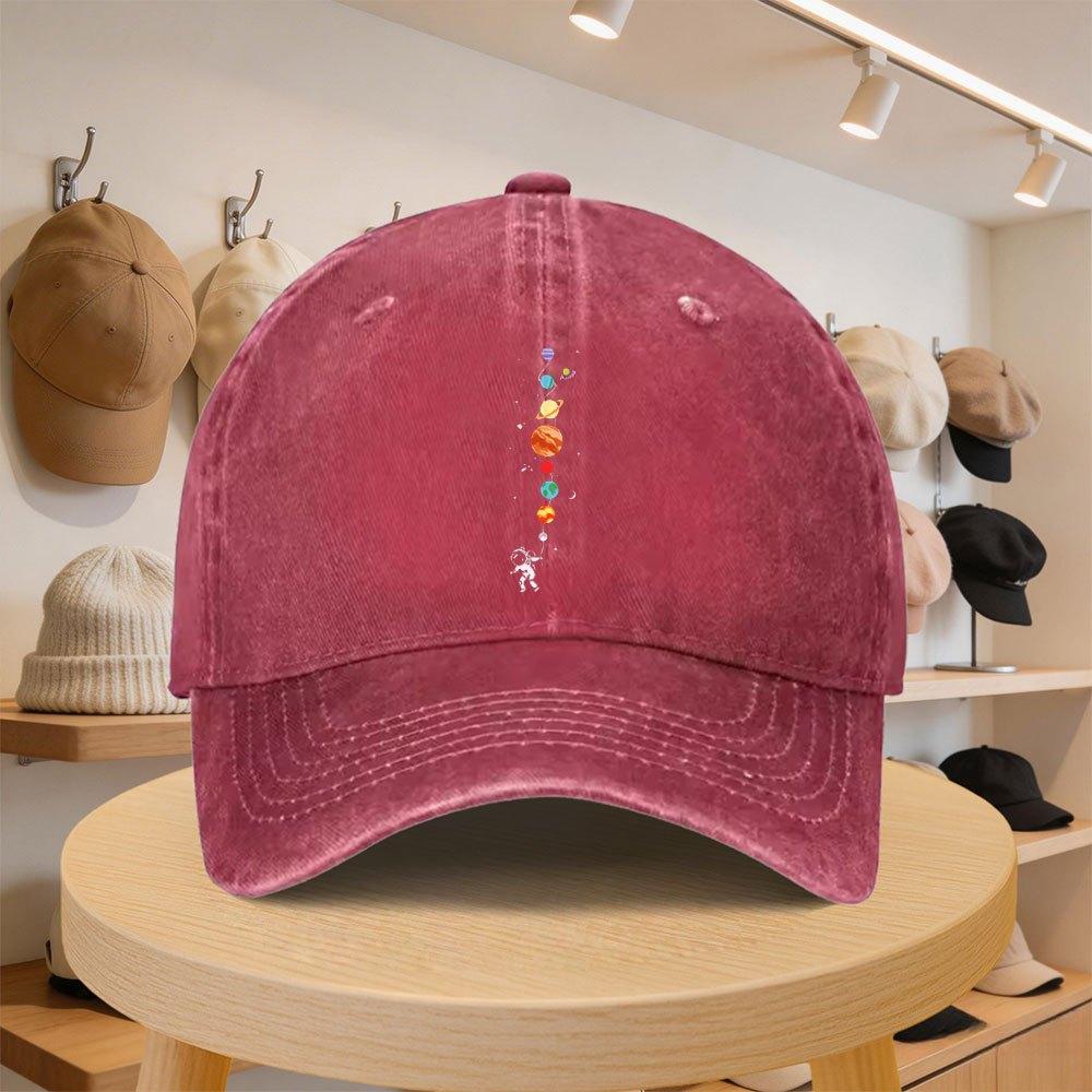 Mens Baseball Cap Astronaut Floating On Planets Fashionable Casual Hat Adjustable for Spring and Autumn Outings Travel B