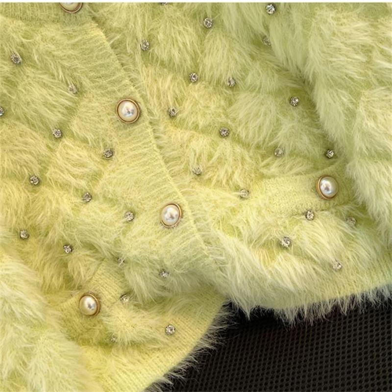 Autumn and Winter Women's Bead Imitation Mink Sweater Women Knitted Cardigan Long Sleeve Short Loose Knitwear Female Tops