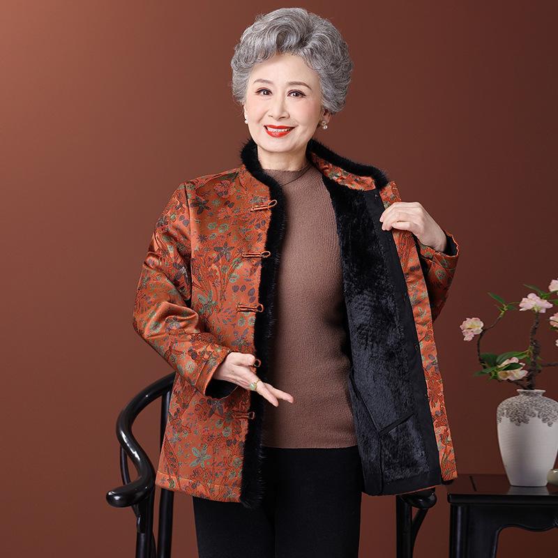 New Chinese Style Plus Size Velvet Jacket for Elderly Women – Thick Winter Wear for Grandma