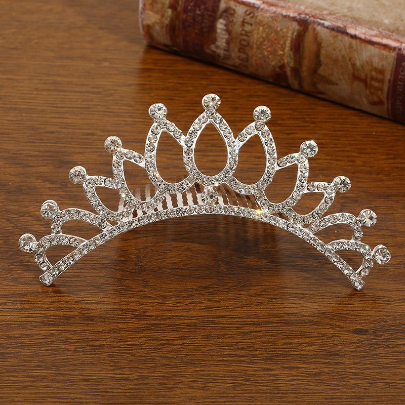 New Children's Crown Rhinestone Hair Accessories Princess Crown Girl's Birthday Alloy Comb Girl's Crown Tiara