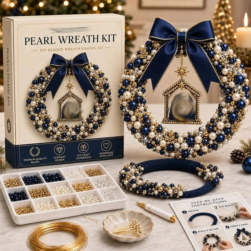1 Set Funkelndes DIY Bastel-Weihnachtskranz-Set Material Selbstklebender Perlenkranz Perlen-Perlenkranz-Set Türdekoration