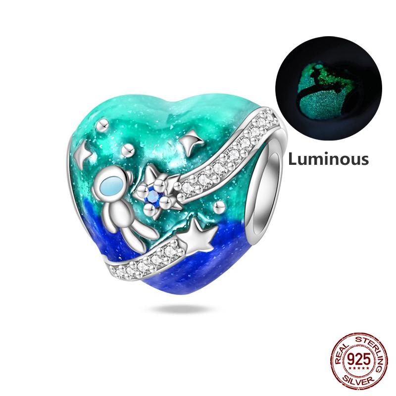 New Copper Fashion Glowing Space Astronaut Spaceship Charms Beads Fit Brand Original Bracelet Diy Jewelry Gift