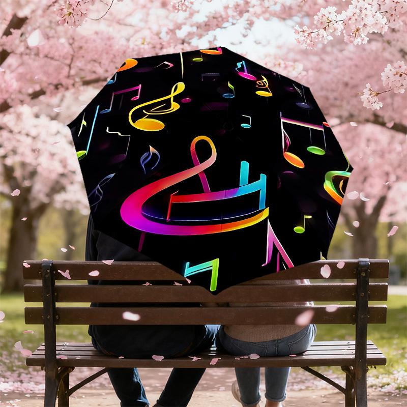 1PC music notesAutomatic Open/Close Umbrella with Windproof, 8-Rib Sturdy Canopy, Durable Ribs, Fashionable Design, Outdoor Accessory, Fun Prin, Holid
