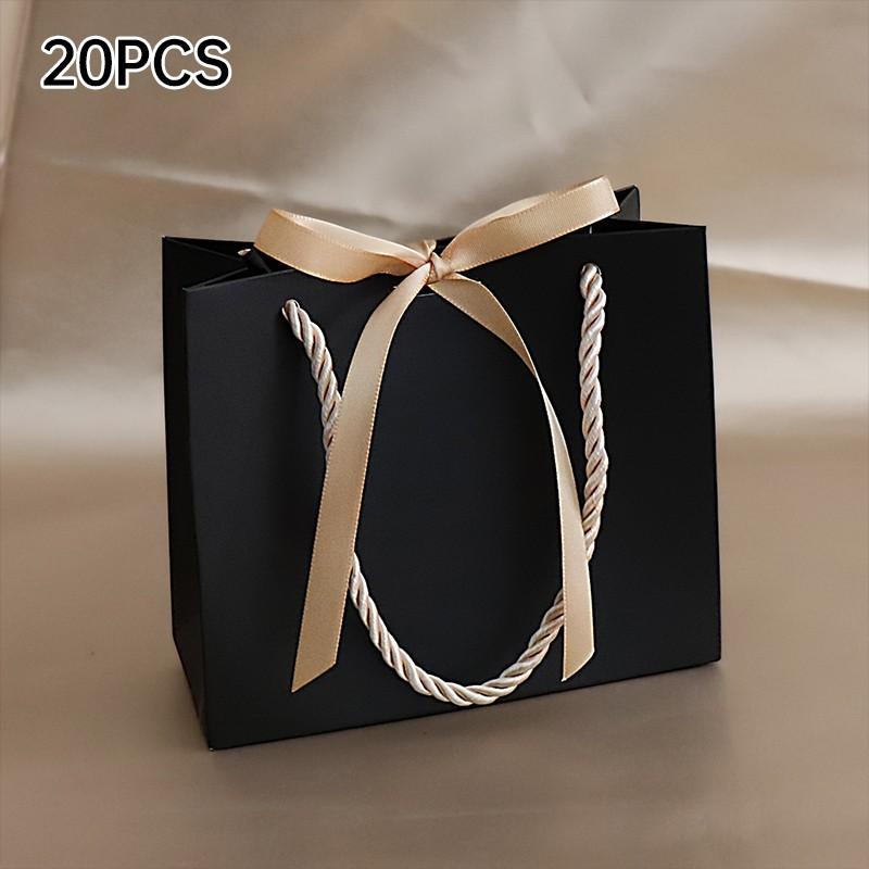20pcs Pretty Gift Bag Packaging Bag Ribbon Fashion Butterfly-knot Paper Bags Fashion Solid Color Tote Bag Packaging Supplies