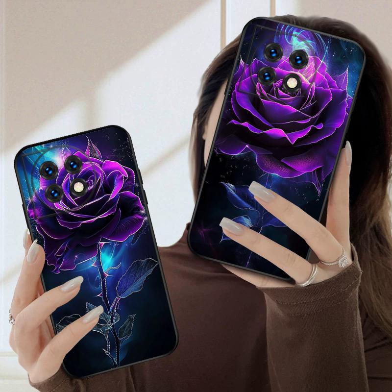 Dark Purple Rose For Oneplus 8T 9 9R 10 Pro 11 12 13 13R 5G ACE 5 Nord2 4 CE 3 4 Lite N20 SE N200 silicone soft phone case