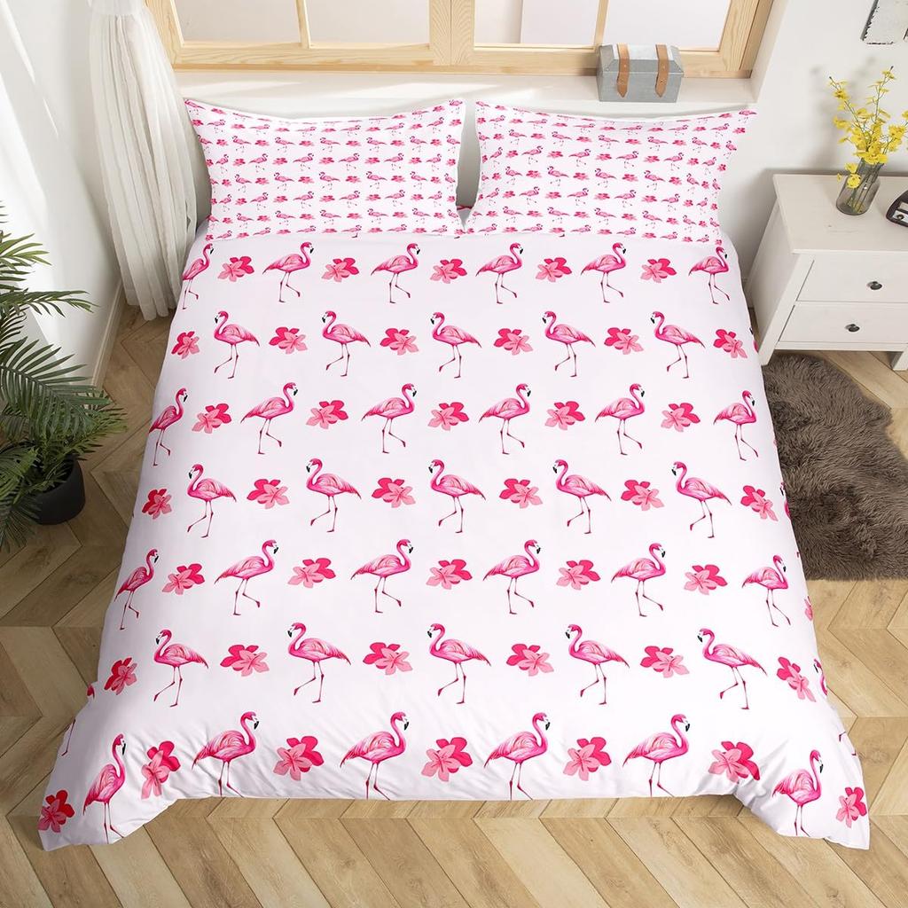 Comforter Queen Size Pink Flamingo Boys Girls Palm Leaves Bedding Set For Couples Bird Print Comforter Set