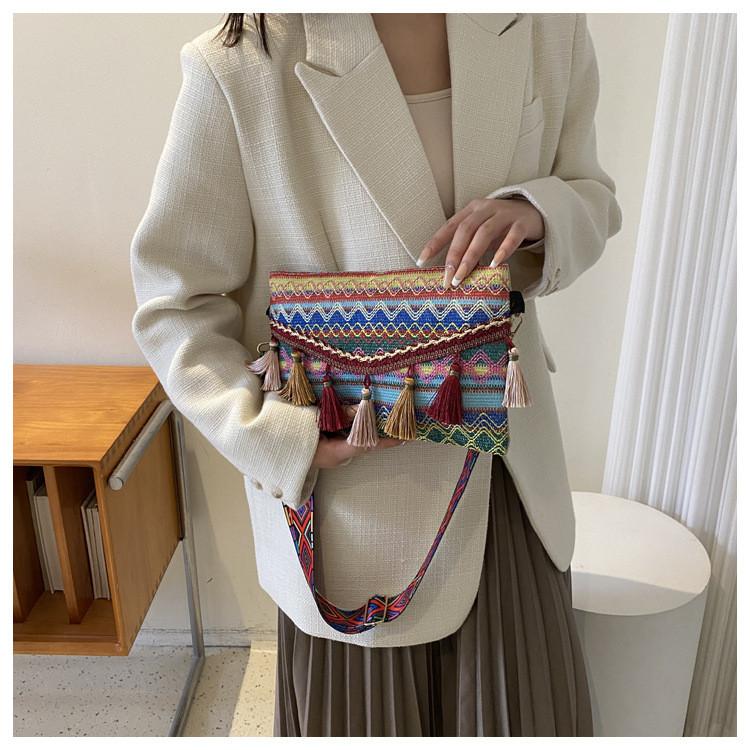 Ethnic Style Womens Shoulder Bag With Nylon Material And Woven Design For Daily Use