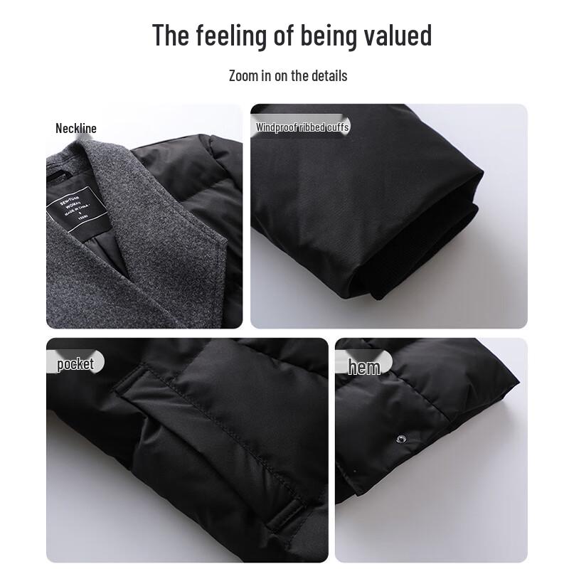 Teluoman Black Suit Collar Professional Padded Winter Coat