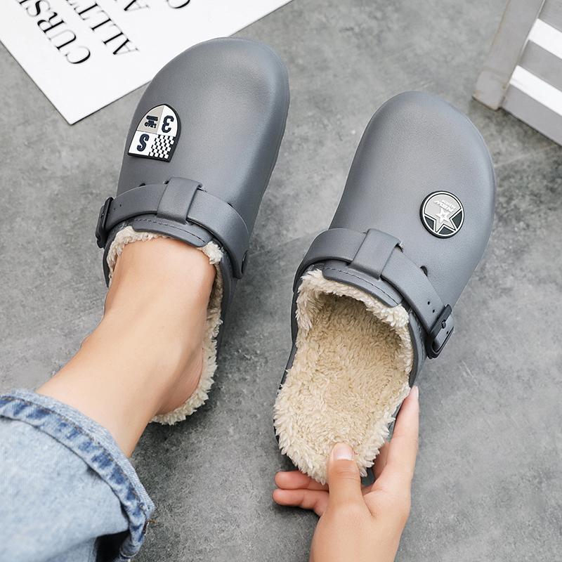 Fashion New Home Slippers Autumn Winter Plus Cotton Warm Plush Water Proof Wear-resistant Lightweight Men's Casual Fashion Sole Shoe