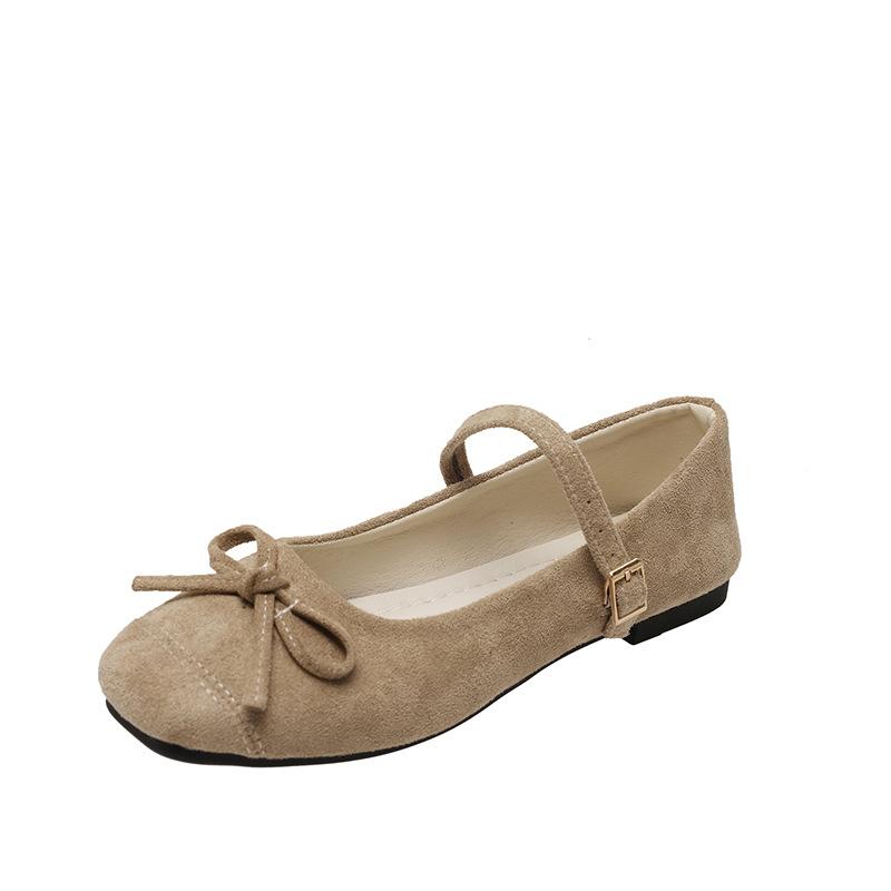 Soft-soled bow French small square head light mouth single shoes women's 2025 spring new one-word belt four-season commuting flats