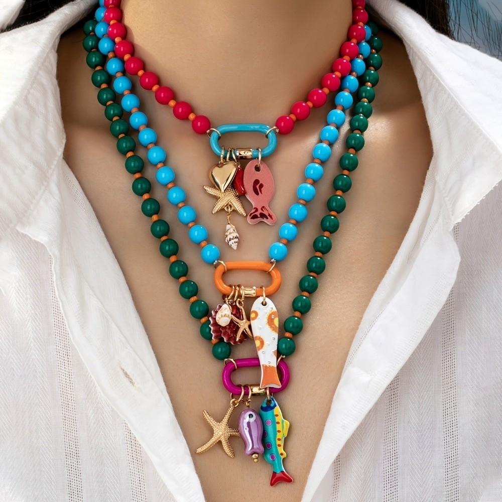 Adjustable Starfish Charms Necklace Sea Series Beach Beaded Necklace Holiday