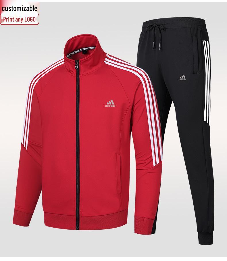 Spring & Autumn Three-Stripe Tracksuit: Two-Piece Casual Uniform for Couples and Activities, Custom Logo Available