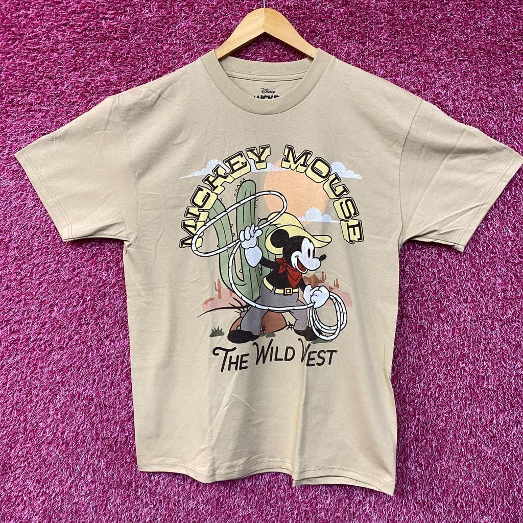 Disney Mickey Mouse The Wild West Cartoon Poster 100% Cotton T-shirt Mens Tees Top
