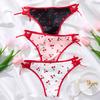 Japanese Cherry Print Thin Strap Briefs Women's Low Waist Red Bow Sweet Thin Breathable Girl Panties