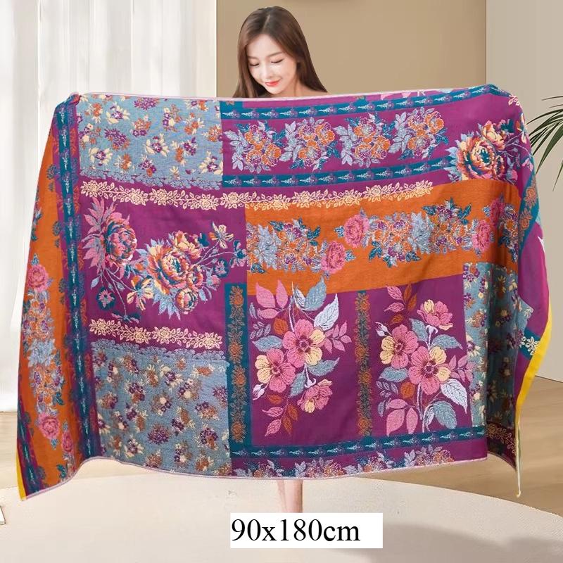90 × 180cm Extra Large Size Bath Towel,Pure Cotton Gauze Bath Towel Floral Pattern Water-absorbing Quick-drying Soft Bath Towel,1pc